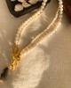 Double Pearl Leaf Necklace