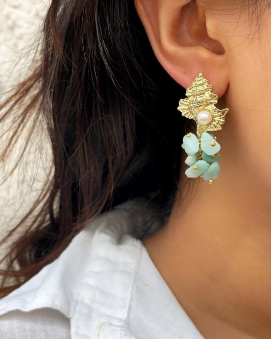 Gold Shell Amazonite Earrings