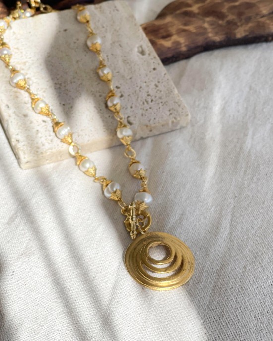 Tumbled Pearl Medallion Necklace