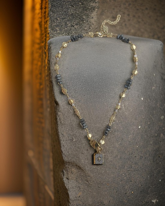 Zircon Hematite Gold Necklace