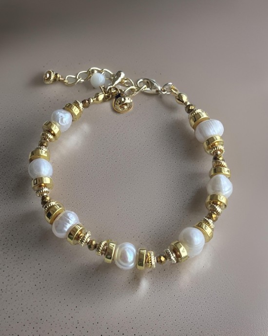 Gold Pearl Hematite Bracelet