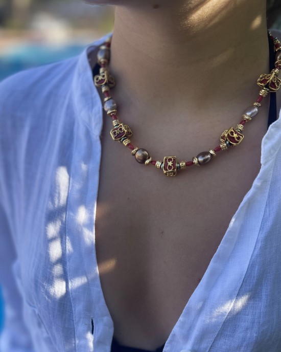 Pearl Coral Gold Necklace