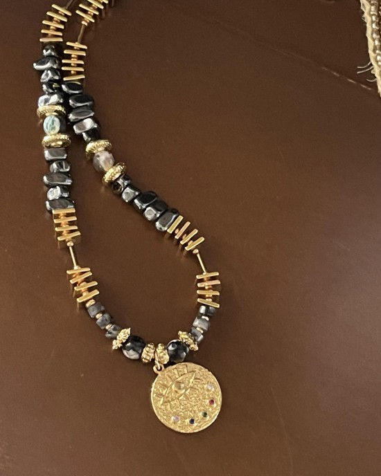 Hematite Gold Eye Necklace