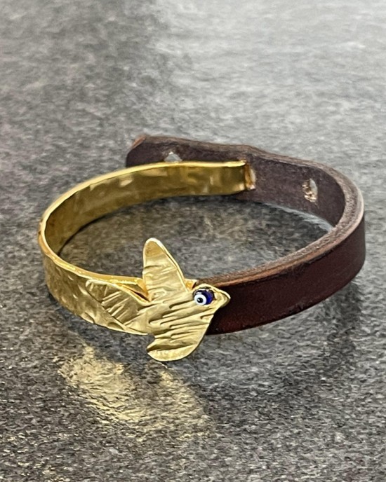 Gold Bird Brown Leather Bracelet