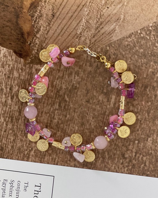 Gold Coin Pink Quvars Bracelet