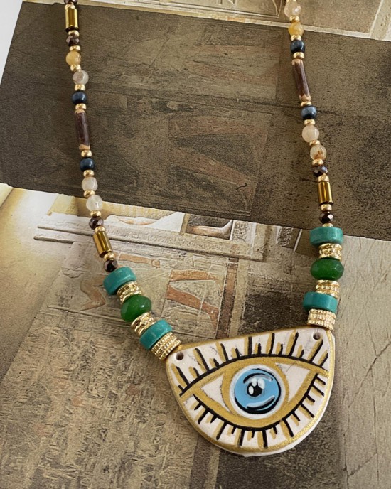 Turqoise Crystal Jade Ceramic Eye Necklace